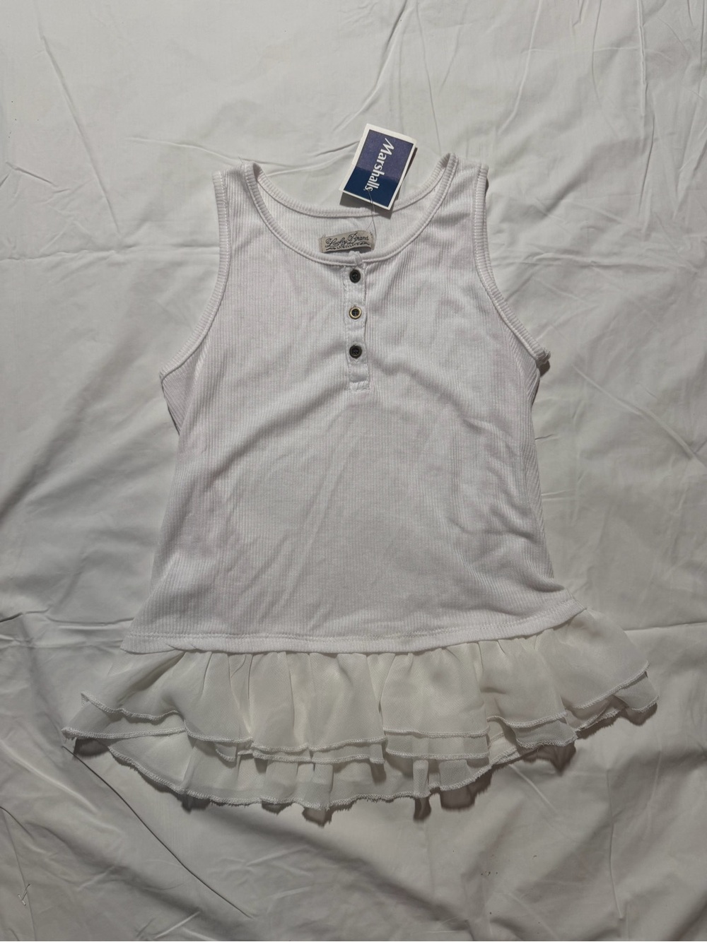 NWT Lucky Brand Live In Love Girls White Ruffle Tank Top Sleeveless size M